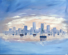 Lade das Bild in den Galerie-Viewer, Acryl Canvas &quot;Skyline mit Booten&quot;
